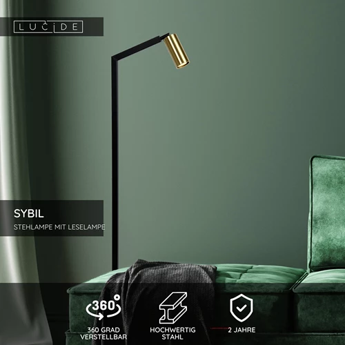 Lucide SYBIL - Stehlampe Mit Leselampe - 1xGU10 - Schwarz - USP
